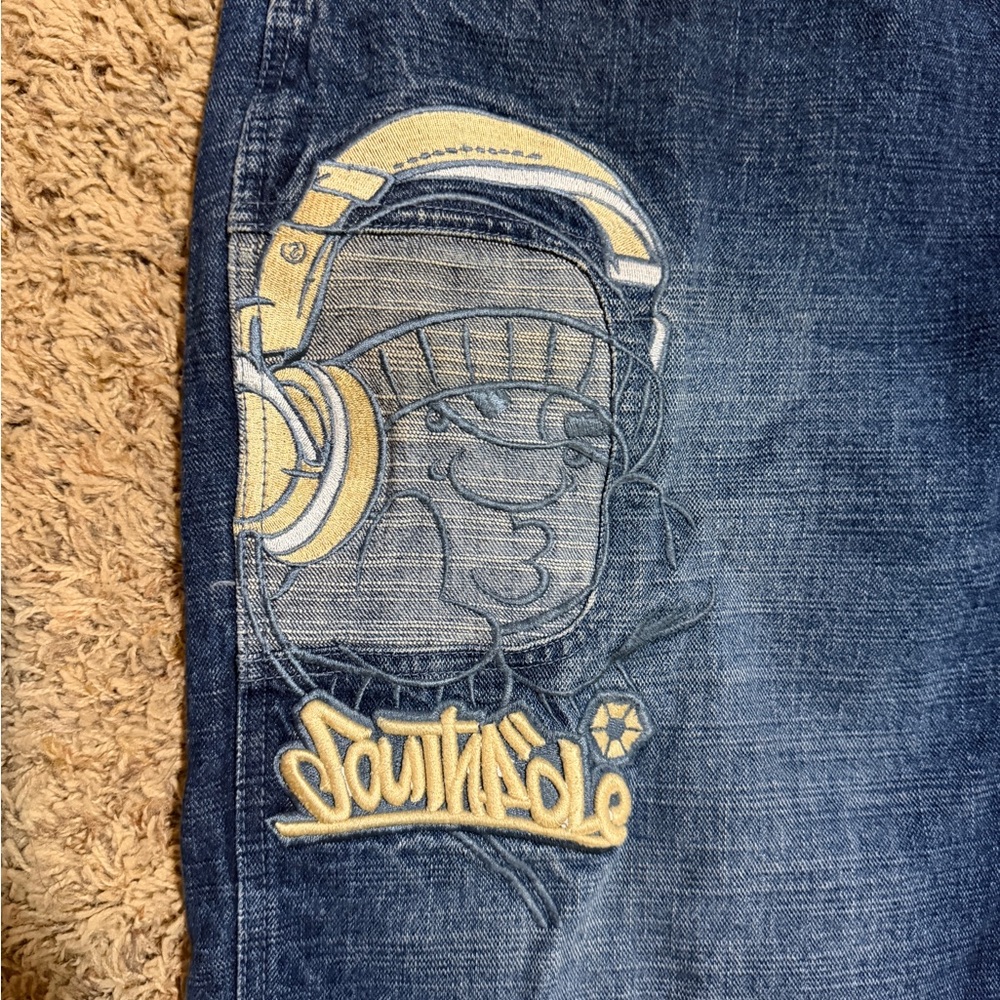 Y2K Baggy Southpole 40x30 Early 2000s Skater Embroidered Denim Skate Jeans - Picture 3 of 12